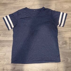 Women’s 2X V Neck Blue With White Striped Shoulders